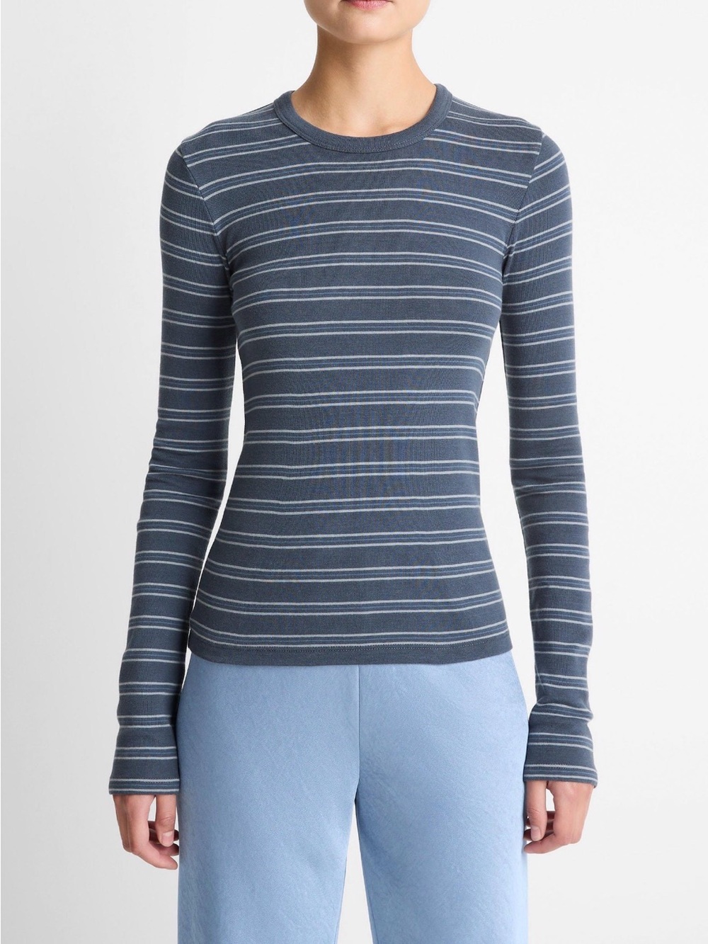 Vince Pima Cotton Modal Striped Long Sleeve Tee XS Blue NWOT, Ultra Soft